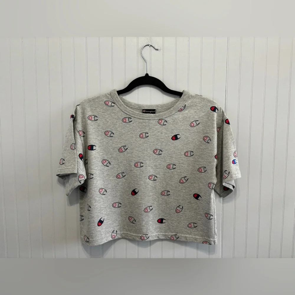 Champion Heritage Cropped Logo Tee Oxford Grey XS